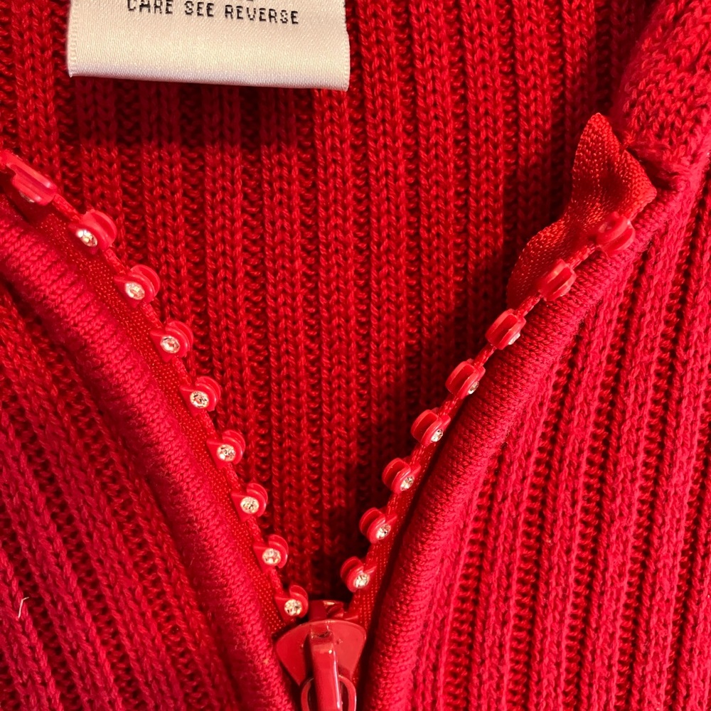 Quacker Factory Red Short-Sleeve Zip Front Cardigan - Picture 3 of 6